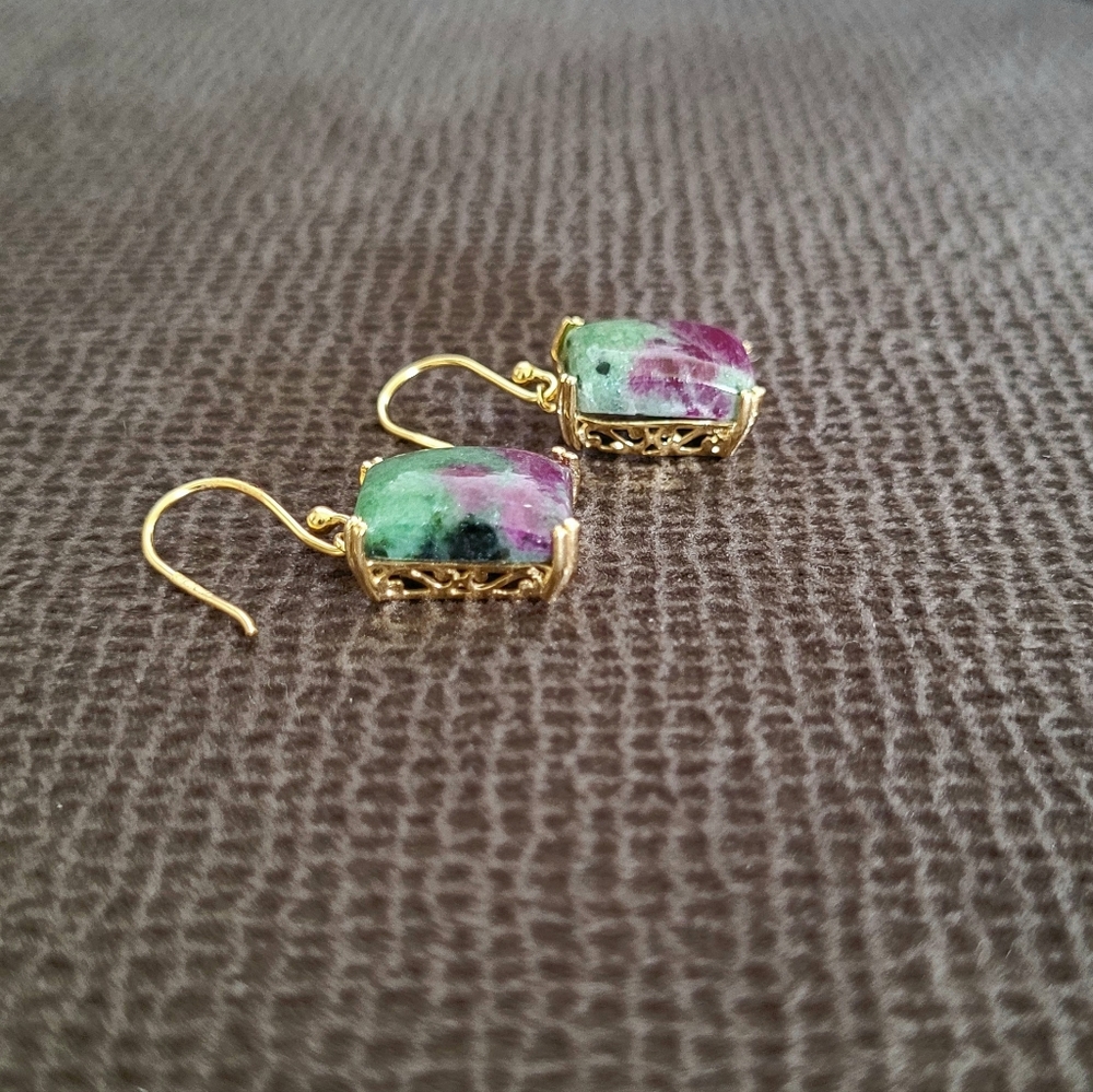 Shivam Rectangular Ruby Ziosite  Earrings - Picture 9 of 15